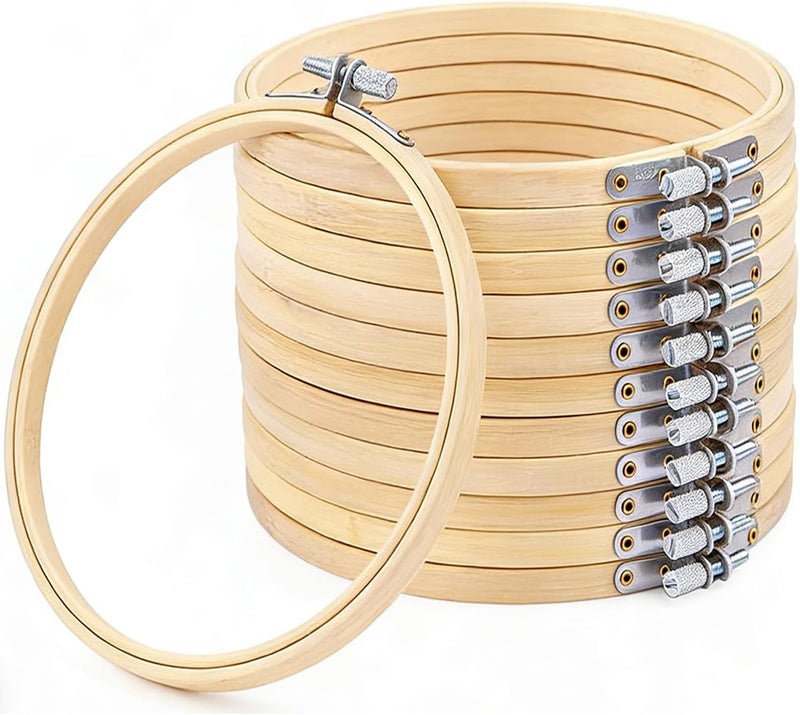 Norwex 12 Pieces 7 Inch Embroidery Hoops Adjustable Wooden Circle Cross Stitch Hoop Ring for Art Craft Handy Sewing and Embroidery Crafts - Image 1